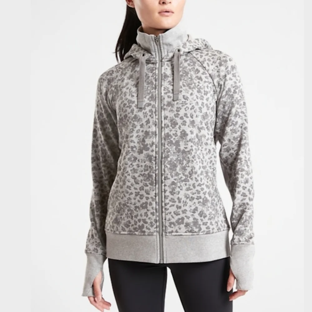 Athleta Triumph Printed Full Zip Hoodie Gray Leopard - Medium - Picture 2 of 11